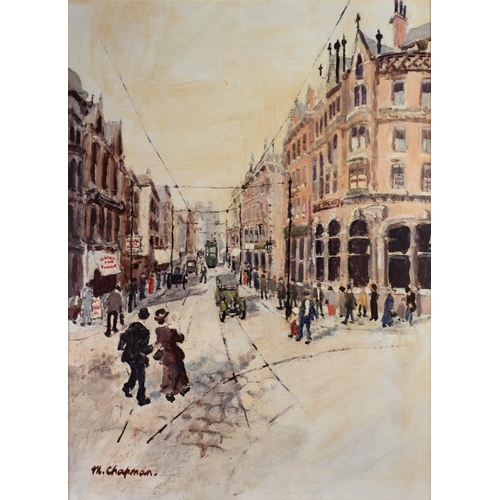 232 - MARGARET CHAPMAN OIL PAINTING ON BOARD 'Cross Street, Manchester' Signed lower left 30