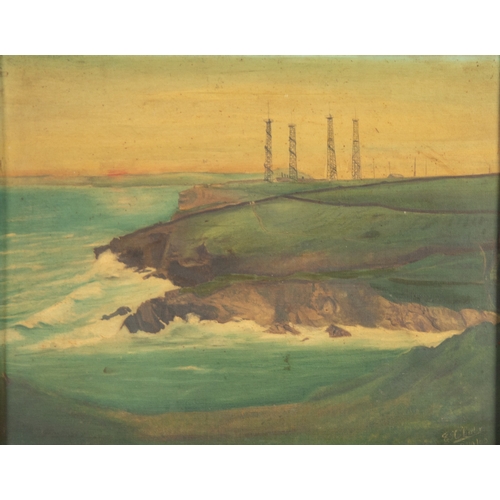 263 - E A CARTER? (EARLY TWENTIETH CENTURY) OIL ON CANVAS Cornish coastal scene with telegraph station Sig... 