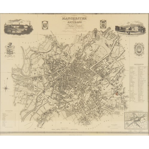 169 - EARLY NINETEENTH CENTURY MAP OF ‘MANCHESTER AND ITS ENVIRONS’ BY WILLIAM SWIRE, LEEDS, 1824, with vi... 