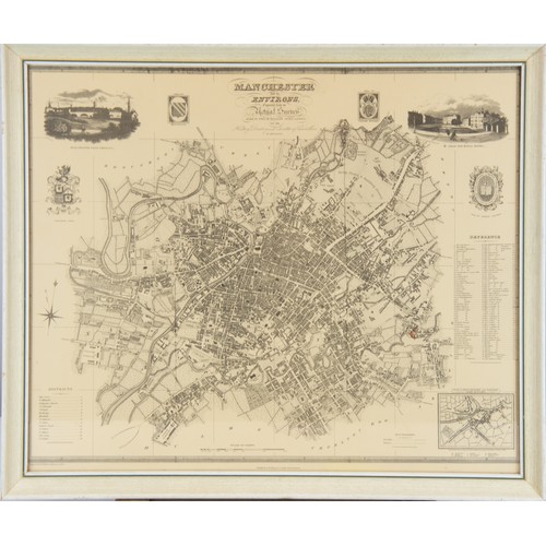 169 - EARLY NINETEENTH CENTURY MAP OF ‘MANCHESTER AND ITS ENVIRONS’ BY WILLIAM SWIRE, LEEDS, 1824, with vi... 