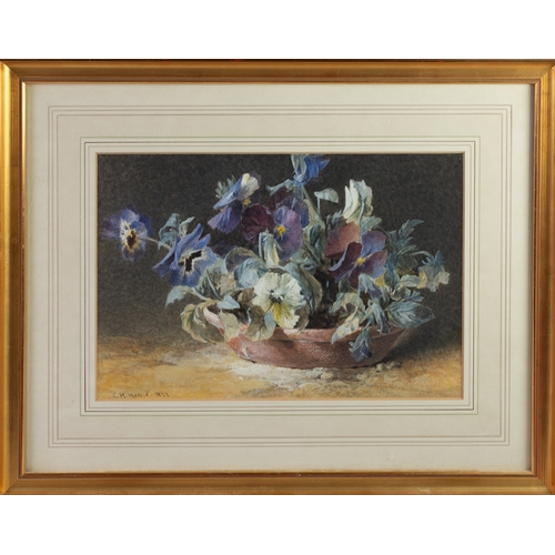 273 - GRACE H HASTIE (1855-1930)WATERCOLOUR Pansies in a terracotta bowl Signed and dated 1877 8 ½” x 12 ½... 