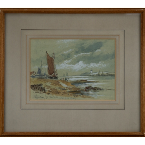 261 - ATTRIBUTED TO WILLIAM ROXBY (1811-1889)WATERCOLOUR ON COLOURED PAPER‘Waiting for the Tide on the Eas... 