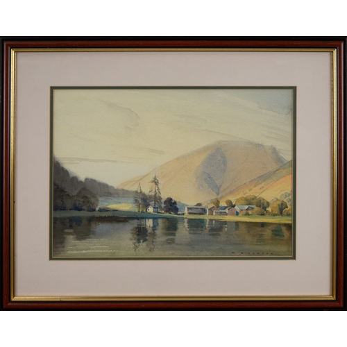 258 - WILLIAM HEATON COOPER (1903-1995) WATERCOLOURProbably Buttermere, end of the lake view with building... 