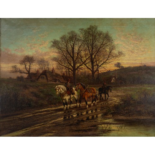 246 - HENRY HILLIER DEACON PARKER (1858-1930) OIL PAINTING ON CANVAS A rural landscape at dusk with three ... 