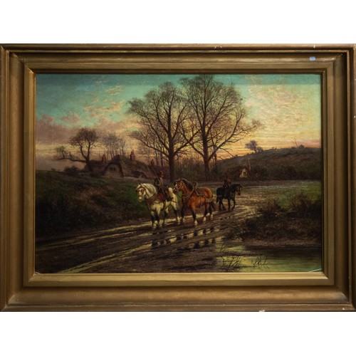 246 - HENRY HILLIER DEACON PARKER (1858-1930) OIL PAINTING ON CANVAS A rural landscape at dusk with three ... 