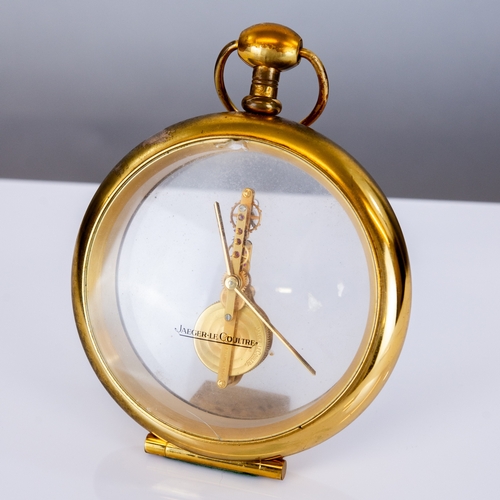 65 - JAEGAR-LE COULTRE ‘BAGUETTE’ GILT METAL DESK CLOCK, modelled as an oversized pocket watch with visib... 