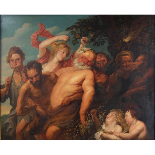 232 - EUROPEAN SCHOOL (19th CENTURY) AFTER PETER PAUL RUBENS OIL PAINTING ON RELINED CANVAS Bacchanalian r... 