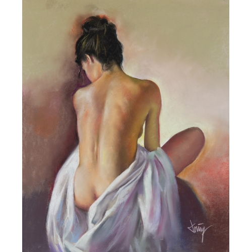 300 - DOMINGO (MODERN) PASTEL‘Desnudo Agachado’ Signed, titled to gallery label versoC/R- image good, the ... 