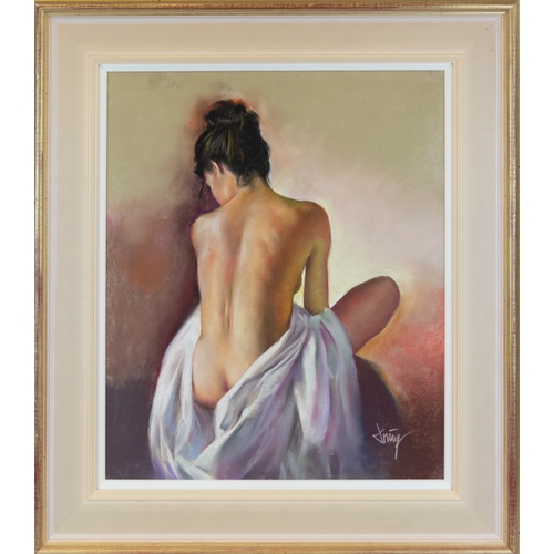 300 - DOMINGO (MODERN) PASTEL‘Desnudo Agachado’ Signed, titled to gallery label versoC/R- image good, the ... 