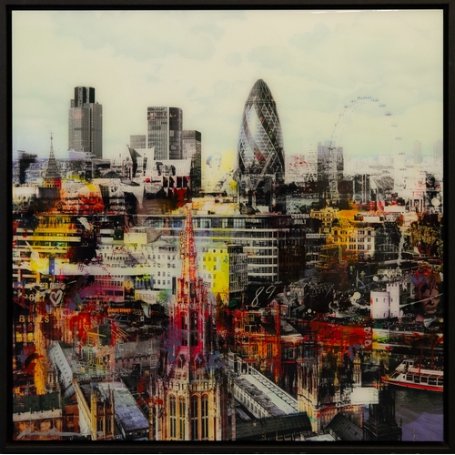 314 - PACO RAPHAEL (MODERN) MIXED DIGITAL MEDIA ON ACRYLIC PANEL ‘London Sky’ Signed, titled to gallery la... 