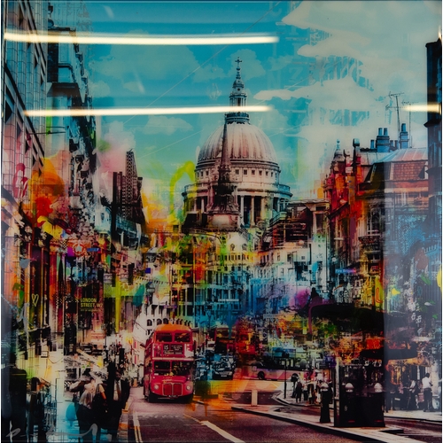 315 - PACO RAPHAEL (MODERN)MIXED DIGITAL MEDIA ON ACRYLIC PANEL‘Blue Traffic’ Signed, titled to label vers... 