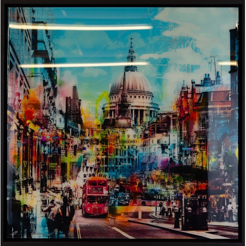 315 - PACO RAPHAEL (MODERN)MIXED DIGITAL MEDIA ON ACRYLIC PANEL‘Blue Traffic’ Signed, titled to label vers... 