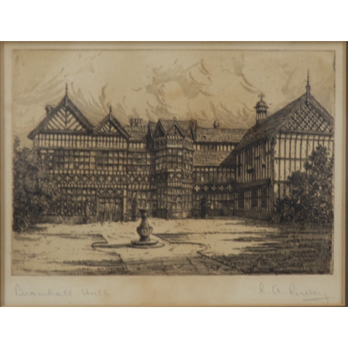 292 - R A RISELEY PAIR OF ARTIST SIGNED ETCHINGS‘Bramhall Hall’‘Moreton old Hall’ 6” x 8 ¼” (51.2cm x 21cm... 