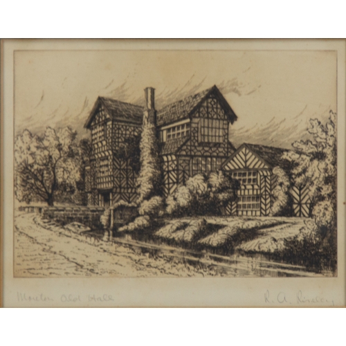 292 - R A RISELEY PAIR OF ARTIST SIGNED ETCHINGS‘Bramhall Hall’‘Moreton old Hall’ 6” x 8 ¼” (51.2cm x 21cm... 