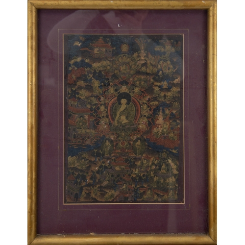 268 - UNATTRIBUTED (TWENTIETH CENTURY FAR EASTERN SCHOOL) WATERCOLOUR, heightened Deities and dwellings in... 