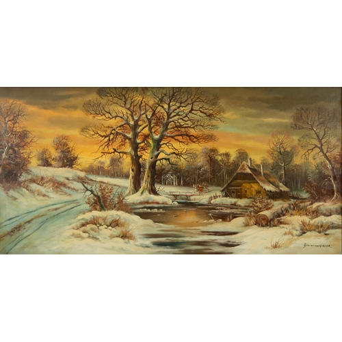 243 - HORST BAUMGART (b.1932) OIL PAINTINGS ON CANVAS, A PAIR Winter landscapes Each signed lower right 20... 