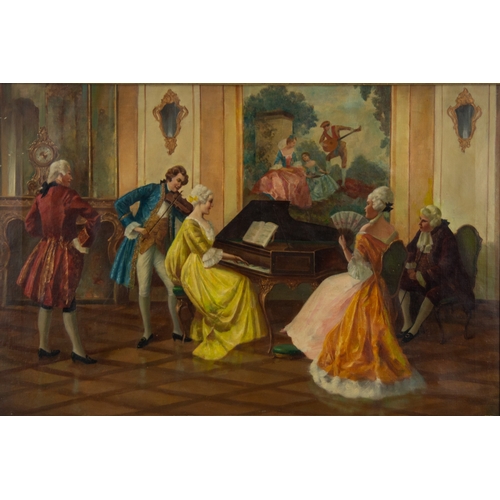 242 - EUGENE ANSON HOFMANN (1862-1955) OIL PAINTING ON CANVAS A Musical soiree with figures in an 18th cen... 