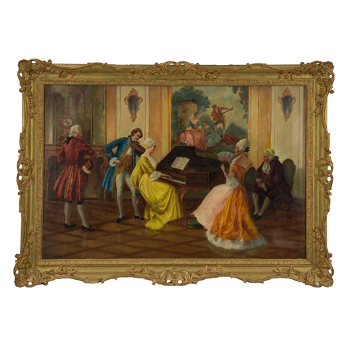 242 - EUGENE ANSON HOFMANN (1862-1955) OIL PAINTING ON CANVAS A Musical soiree with figures in an 18th cen... 