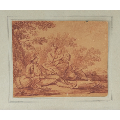 287 - CIRCLE OF THOMAS GAINSBOROUGH RED CHALK DRAWING ON TONED LAID PAPER Study of a family resting in a l... 