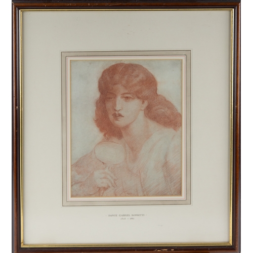 282 - CIRCLE OF DANTE GABRIEL ROSSETTI RED CHALK DRAWING Head & shoulders study of a lady probably Jan... 