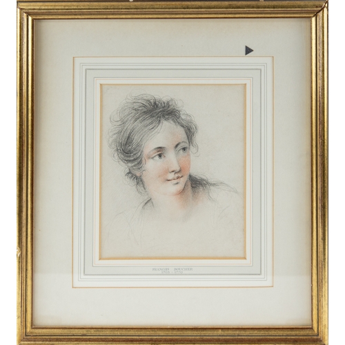 283 - CIRCLE OF FRANCOIS BOUCHER BLACK & RED CHALK DRAWING Study of a female head, named on the later ... 