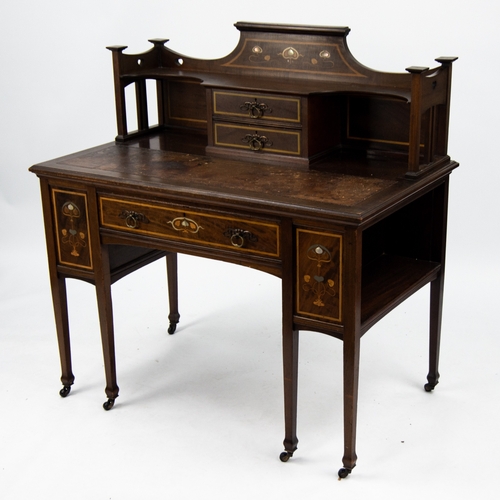 193 - MAPLE & Co, GOOD QUALITY EDWARDIAN INLAID MAHOGANY WRITING TABLE, the oblong top with gilt toole... 