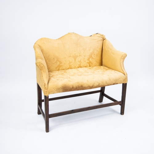 180 - CHILD’S ANTIQUE ELM CAMEL BACK TWO SEATER SETTEE OR WINDOW SEAT, with outswept scroll arms and serpe... 