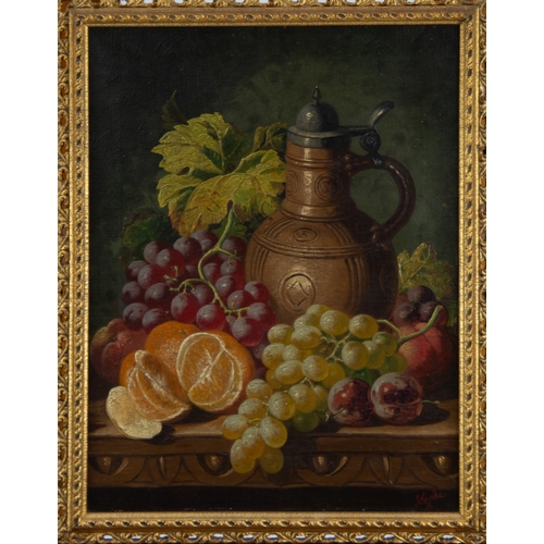 247 - CHARLES THOMAS BALE (1845 - 1925) PAIR OF OIL PAINTINGS ON CANVAS Still life - flagon and fruit on a... 