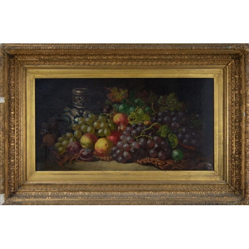 248 - CHARLES THOMAS BALE (1845 - 1925) OIL PAINTING ON CANVAS Still life - apples and bunches of grapes a... 