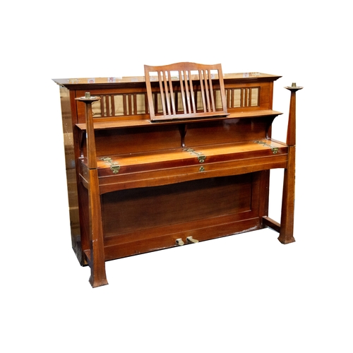 141 - BECHSTEIN, BERLIN, ARTS AND CRAFTS MAHOGANY UPRIGHT PIANOFORTE AND ASSOCIATED DUET STOOL, THE PIANO,... 