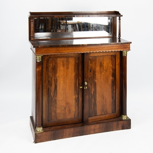 192 - REGENCY ROSEWOOD CHIFFONIERE with low raised mirror back with shelf top having three quarter gallery... 