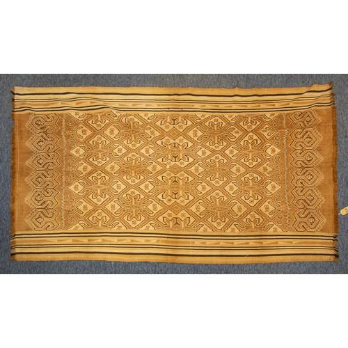 22 - SARAWAK, MALAYSIAN FLAT WEAVE SHAWL woven in three lengthwise sections with all over trellis pattern... 