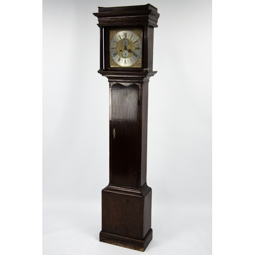 56 - EIGHTEENTH CENTURY OAK LONGCASE CLOCK SIGNED THO(MA)S DAVENPORT, the 12” brass dial with silvered ch... 