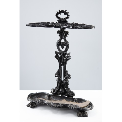 212 - VICTORIAN STYLE CAST IRON TWO DIVISION STICK RECEIVER with integral drip tray central column with ri... 