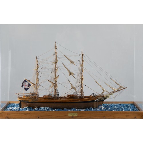 88 - GOOD QUALITY LATE 20TH PAINTED AND POLISHED WOOD MODEL OF 'CUTTY SARK' depicted with sails furled, b... 