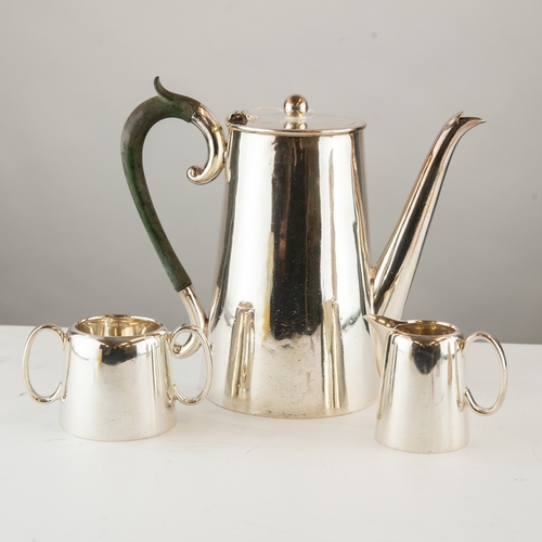 352 - ELECTROPLATED TALL COFFEE POT with plain tapered straight sides, flat flush fitting hinged lid, blac... 