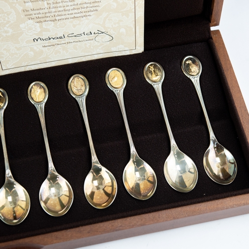 328 - VINTAGE JOHN PINCHES ISSUED CASED SET OF TWELVE SILVER PARCEL GILDED R S P B TEASPOONS, London 1975,... 