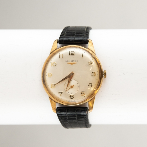 5 - GENT'S LONGINES, SWISS 9ct GOLD WRISTWATCH with mechanical movement, circular silvered dial, with su... 