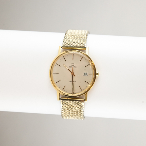 6 - GENT'S ZENITH, SWISS 9ct GOLD WRISTWATCH with quartz movement, white circular dial with batons and d... 