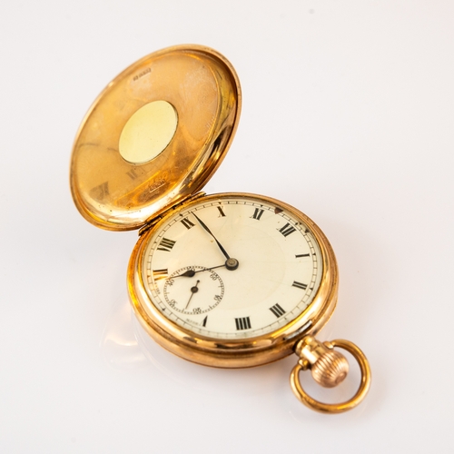 9 - 'PLUTO' 9ct GOLD DEMI HUNTER POCKET WATCH with 15 jewels keyless Swiss movement, white Roman dial wi... 