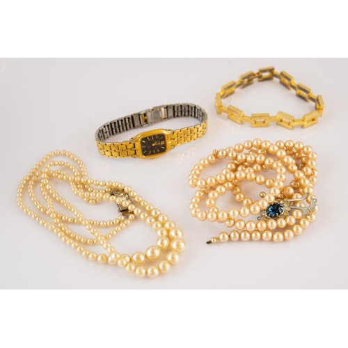 239 - GOLD PLATED GATE LINK PATTERN CHAIN BRACELET (marked ‘18k rolled gold’); TWO-STRAND NECKLACE OF IMIT... 