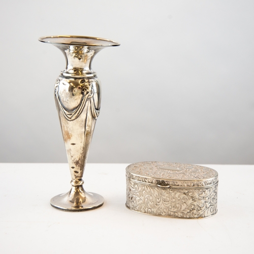 351 - GEORGE V WEIGHTED SILVER TRUMPET VASE, with embossed swagged border, 7 ¾” (19.7cm) high, Sheffield 1... 