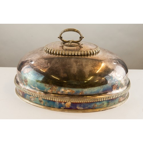 365 - ELECTROPLATED MEAT DOME, of typical form with nulled borders and reeded handle, 9” (22.8cm) high, in... 