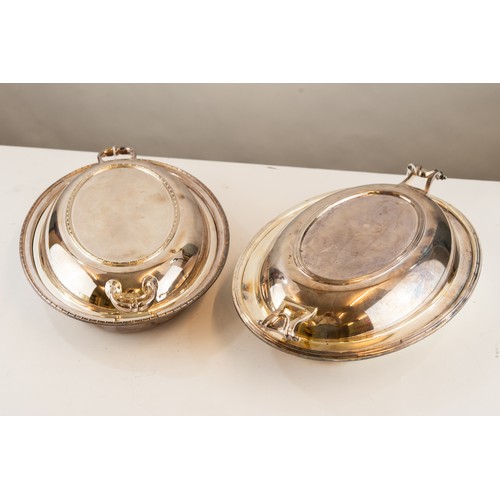 360 - FOUR ELECTROPLATED OVAL ENTRÉE DISHES WITH TWO HANDLED COVERS, including a pair, (4)