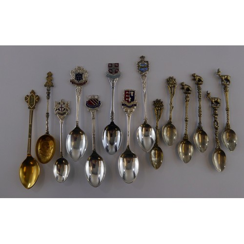 357 - TWELVE ELECTROPLATED SOUVENIR TEASPOONS, including six with enamel tops, (12)