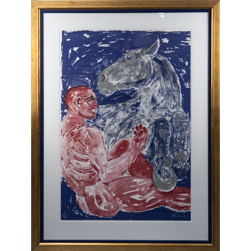 303 - DAME ELIZABETH FRINK (1930-1993) ARTIST SIGNED LIMITED EDITION COLOUR LITHOGRAPH‘Man and Horse’ (12/... 