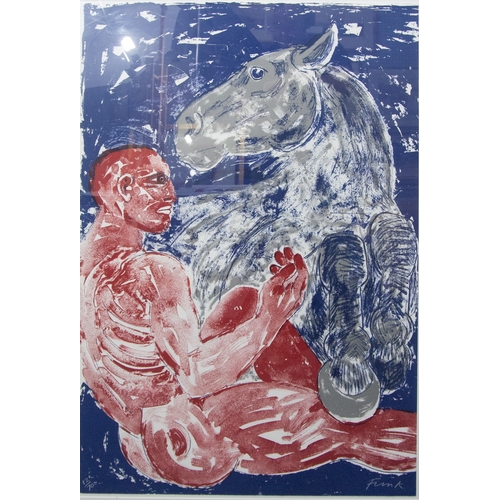 303 - DAME ELIZABETH FRINK (1930-1993) ARTIST SIGNED LIMITED EDITION COLOUR LITHOGRAPH‘Man and Horse’ (12/... 