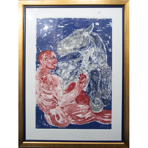 303 - DAME ELIZABETH FRINK (1930-1993) ARTIST SIGNED LIMITED EDITION COLOUR LITHOGRAPH‘Man and Horse’ (12/... 