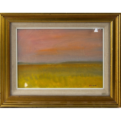 221 - RUTH ROLAND (TWENTIETH CENTURY) OIL ON BOARDLandscape with pink sky Signed R Roland7” x 9 ¾” (17.8cm... 