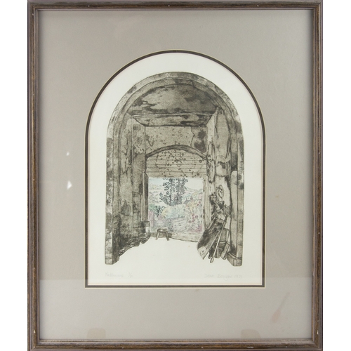 296 - DAVE BOWYER (TWENTIETH CENTURY) ARTIST SIGNED LIMITED EDITION ARCH TOPPED ENGRAVING WITH AQUATINT‘Ne... 